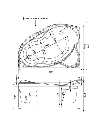 Акриловая ванна 160,4x110 см левая Aquanet Jamaica 00205486
