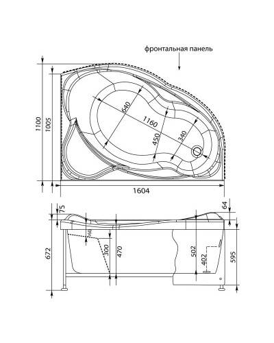 Акриловая ванна 160,4x110 см правая Aquanet Jamaica 00205503