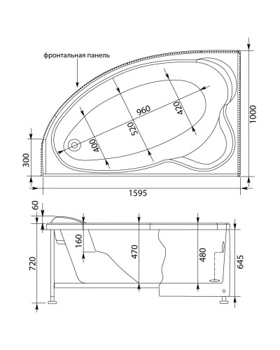 Акриловая ванна 159,5x100 см левая Aquanet Sarezo 00205548