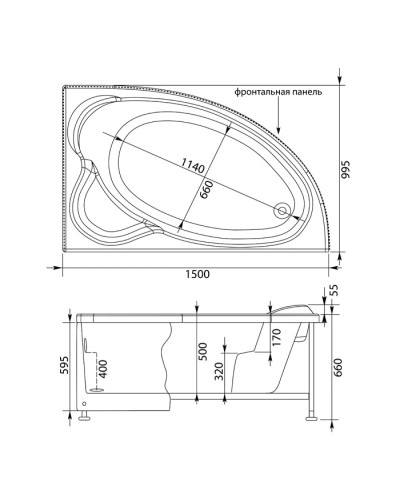 Акриловая ванна 149,8x100 см правая Aquanet Mayorca 00205438