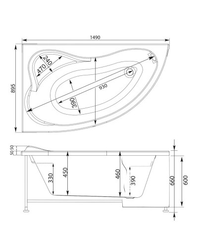 Акриловая ванна 149x89,5 см левая Aquanet Atlanta 00205402