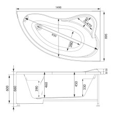 Акриловая ванна 149x89,5 см правая Aquanet Atlanta 00205327