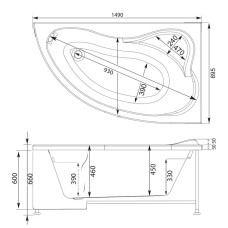 Акриловая ванна 149x89,5 см правая Aquanet Atlanta 00205327