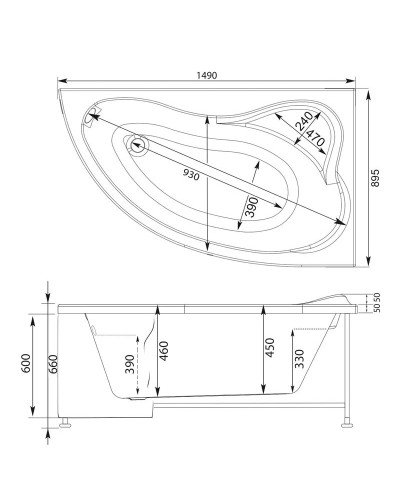 Акриловая ванна 149x89,5 см правая Aquanet Atlanta 00205327