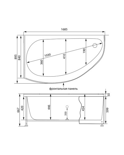 Акриловая ванна 168,5x89,5 см левая Aquanet Augusta 00205463