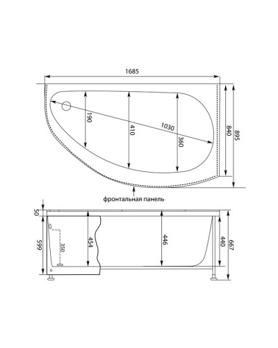 Акриловая ванна 168,5x89,5 см правая Aquanet Augusta 00205467