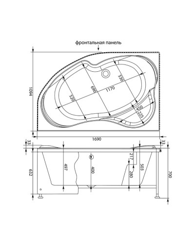 Акриловая ванна 169,x109,4 см левая Aquanet Capri 00205345