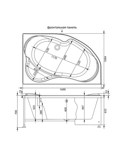 Акриловая ванна 169,x109,4 см правая Aquanet Capri 00205387