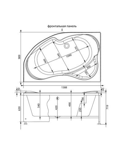 Акриловая ванна 158,8,x98,9 см левая Aquanet Capri 00205476