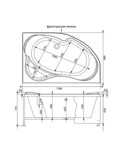 Акриловая ванна 158,8,x98,9 см правая Aquanet Capri 00205386