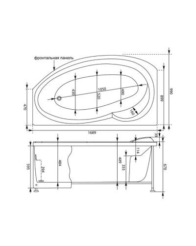 Акриловая ванна 168,9,x99 см левая Aquanet Jersey 00205405