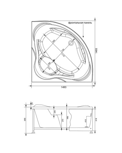 Акриловая ванна 149,3,x149,3 см Aquanet Malta 00205410