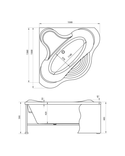 Акриловая ванна 150x150 см Aquanet Margarita 00205525