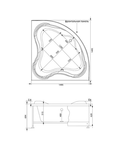 Акриловая ванна 149,5x149,5 см Aquanet Flores 00205484