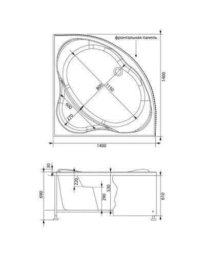 Акриловая ванна 140x140 см Aquanet Palau 00205535