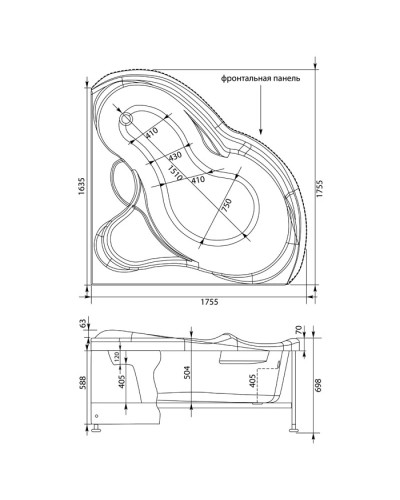 Акриловая ванна 165x165 см Aquanet Bellona 00205471