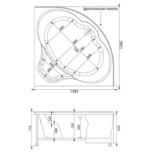 Акриловая ванна 158,5x158,5 см Aquanet Santiago 00205545