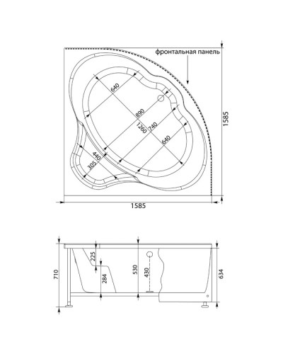 Акриловая ванна 158,5x158,5 см Aquanet Santiago 00205545