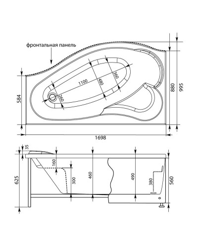 Акриловая ванна 169,8х99,5см левая Aquanet Palma 00205737