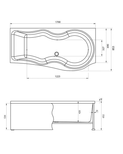 Акриловая ванна 170х85,3 см правая Aquanet Nicol 00205531