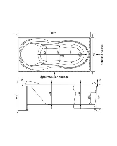 Акриловая ванна 170х80 см Aquanet Grenada 00205398