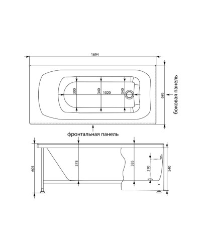 Акриловая ванна 169,4x69,5 см Aquanet Roma 00205375