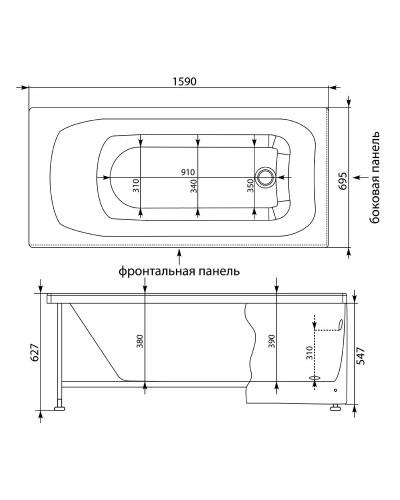 Акриловая ванна 159x69,5 см Aquanet Roma 00205505