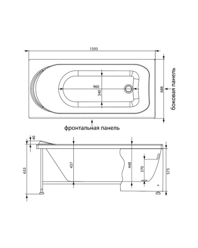 Акриловая ванна 159,3x68,8 см Aquanet Nord 00205533