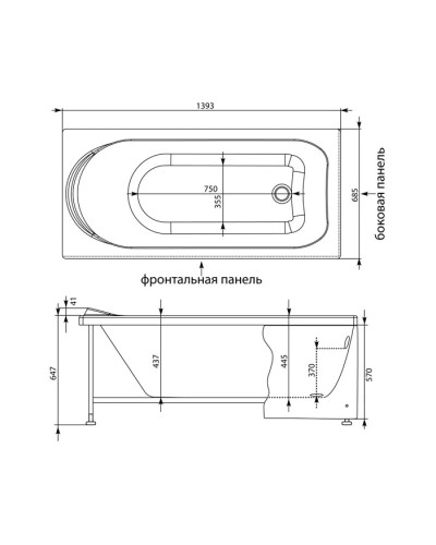 Акриловая ванна 139,3x68,5 см Aquanet Nord 00205305