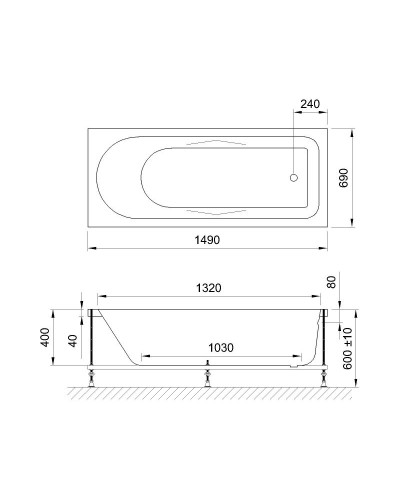 Акриловая ванна Royal Bath Tudor Standart 150x70 RB407700ST с гидромассажем