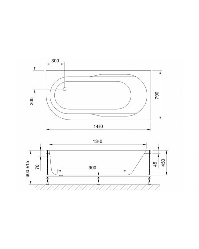 Акриловая ванна Royal Bath Azur Standart 150x80 RB614201ST-R с гидромассажем