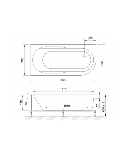 Акриловая ванна Royal Bath Azur Standart 170x80 RB614203ST-L с гидромассажем