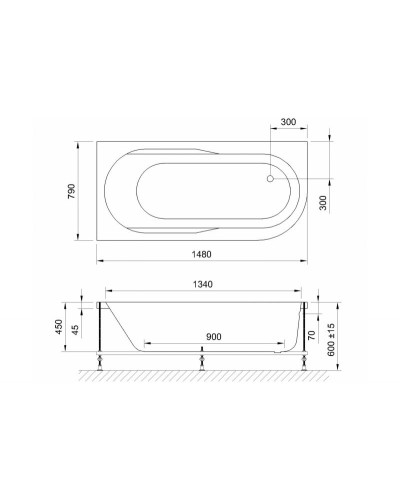 Акриловая ванна Royal Bath Azur De Luxe 150x80 RB614201DL-L с гидромассажем