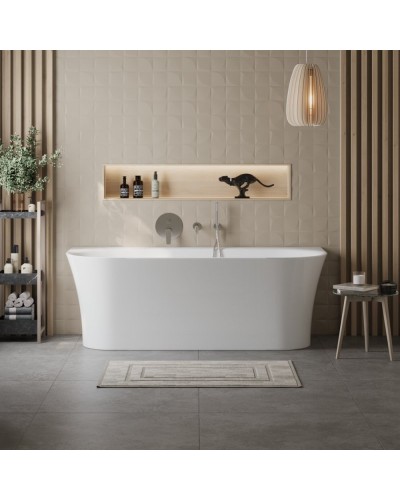 Пристенная, полукруглая акриловая ванна в комплекте со сливом-переливом BelBagno BB711-1550-700