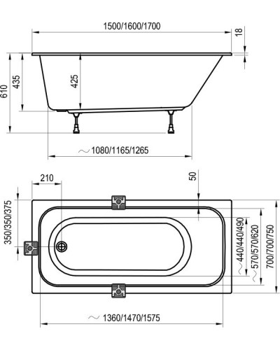 Акриловая ванна Ravak Chrome Slim 150x70 C721300000 без гидромассажа