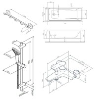 Комплект акриловой ванны AM.PM Gem 170х70 WK90EA без гидромассажа со смесителем с душевым гарнитуром и аксессуарами для ванной комнаты
