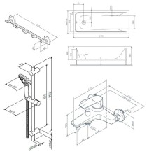 Комплект акриловой ванны AM.PM Gem 170х70 WK90EA без гидромассажа со смесителем с душевым гарнитуром и аксессуарами для ванной комнаты