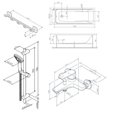 Комплект акриловой ванны AM.PM Gem 170х70 WK90EA без гидромассажа со смесителем с душевым гарнитуром и аксессуарами для ванной комнаты