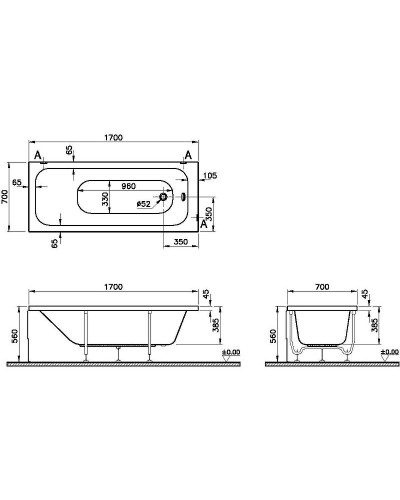 Акриловая ванна Vitra Optimum Neo 170x70 64530001000 без гидромассажа