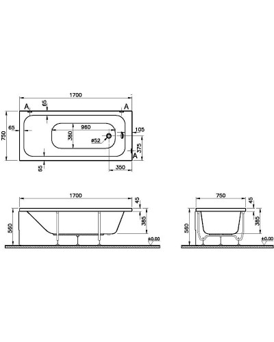 Акриловая ванна Vitra Optimum Neo 170x75 64570001000 без гидромассажа