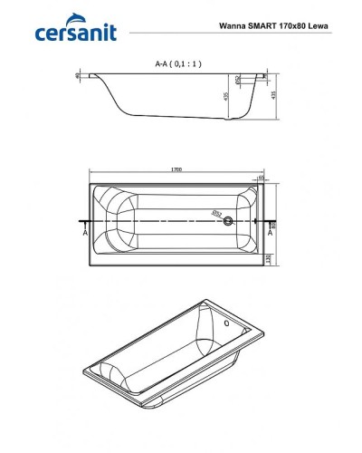 Акриловая ванна Cersanit Smart 170x80 L 63350 без гидромассажа