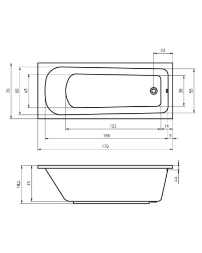 Акриловая ванна 170х70 см Riho Orion BC0100500000000