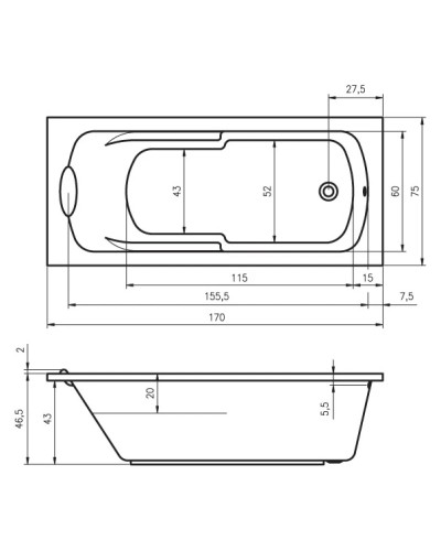 Акриловая ванна 170х75 см Riho Virgo BZ0700500000000