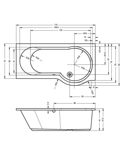 Акриловая ванна 170х90 см Riho Dorado L BA8100500000000