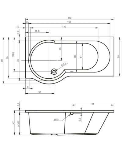 Акриловая ванна 170х90 см Riho Dorado R BA8000500000000