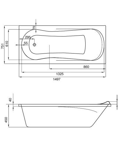 Акриловая ванна Santek Каледония 150x75 1WH302383 без гидромассажа