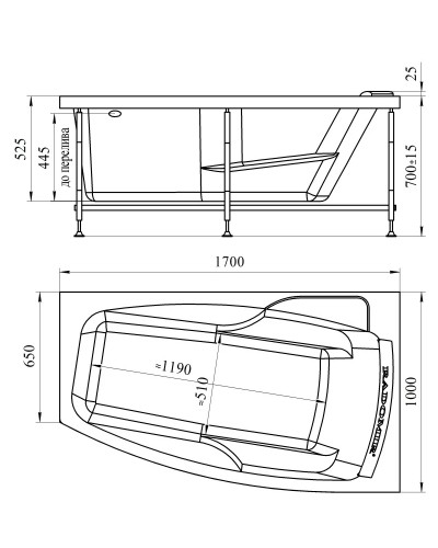 Акриловая ванна 170х100 см левая Radomir Аризона 1-01-0-1-1-018