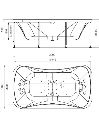 Акриловая ванна 200х110 см Radomir Лион 1-01-0-0-1-030