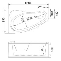 Акриловая ванна Gemy 171х99 G9046 II B L с гидромассажем