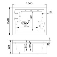 Акриловая ванна Gemy 186х151 G9052 II K R с гидромассажем